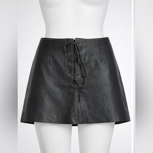 Free People Black Faux Leather Lace-Up Mini Skirt Size 8 NWT